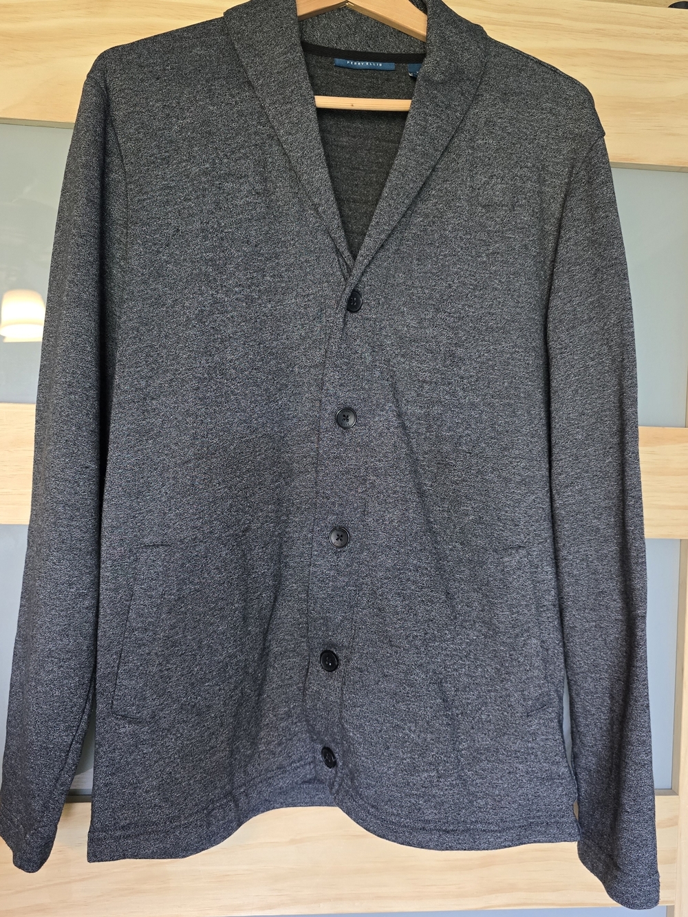Perry Ellis Charcoal Gray Shawl Collar Button Cardigan